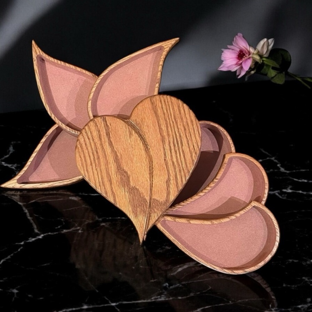 VTG Handmade Jewelry Box - Blossom Boxes by Cherokee Woodworks Heart Shaped